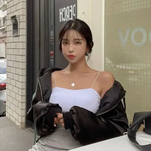 [BUNJANG] Satin Black Cropped Hooded Jacket / (새상품) 새틴 블랙 후드자켓 크롭점퍼