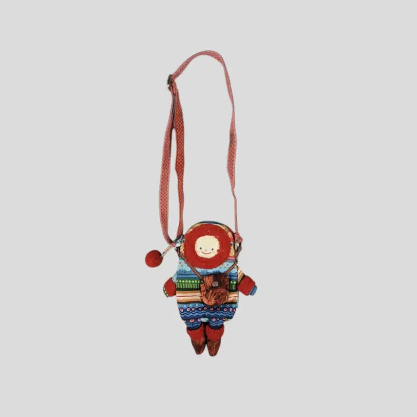 [BUNJANG] OILILY Matryoshka Bohemian Girl Ethnic Pattern Felt Crossbody Bag / OILILY 오일릴리 레드 멀티컬러 마트료시카 보헤미안걸 에스닉패턴 펠트인형 크로스백 미니 가방