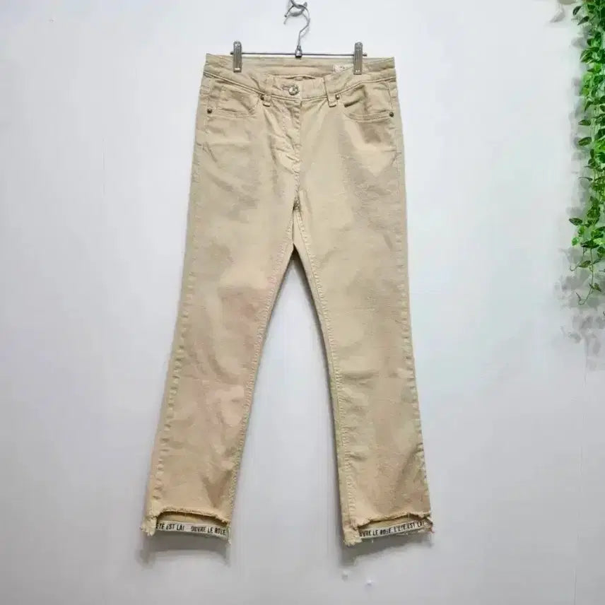 [BUNJANG] TIME Beige Unbalanced Hem Cotton Pants - Size 25 / 타임 밑단 언발란스  면바지 25 사이즈