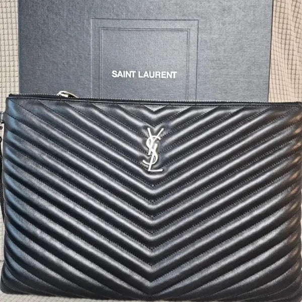 [BUNJANG] Saint Laurent Matelassé Clutch Silver Large / (정품 풀구성) 생로랑 마틀라세 클러치 은장 라지