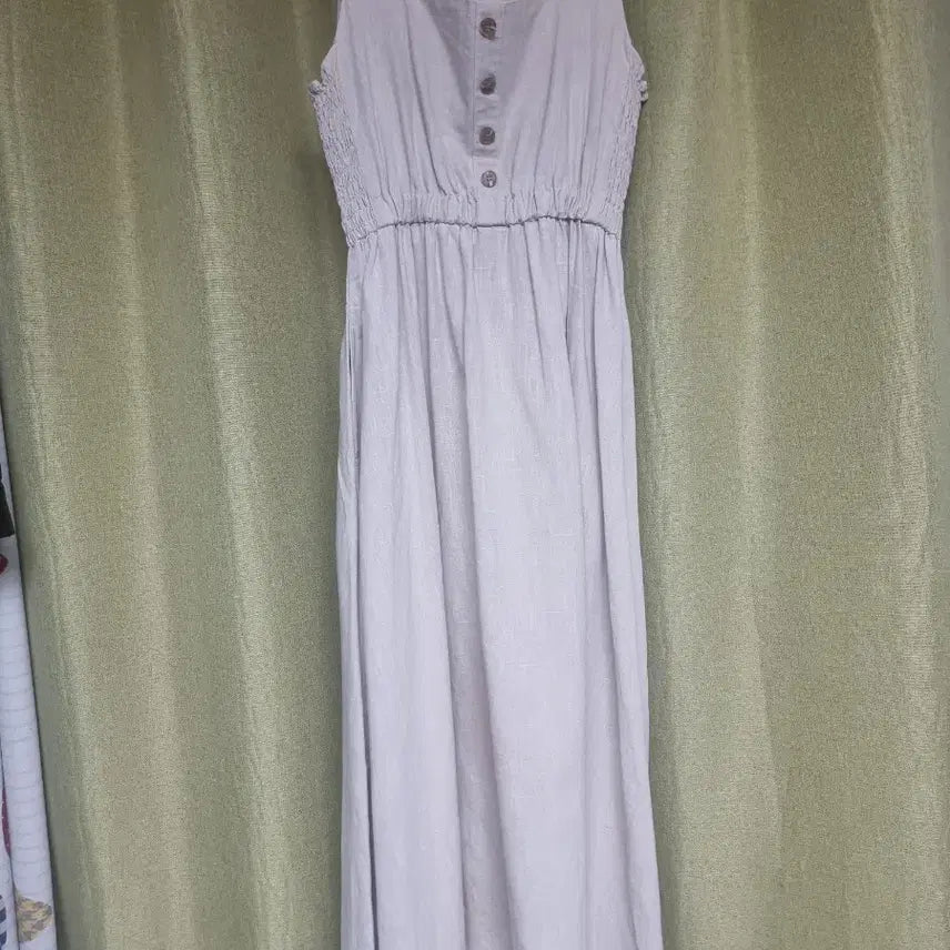 [BUNJANG] Linen 100% Sleeveless Beige Dress / 민소매 베이지원피스.린넨100%