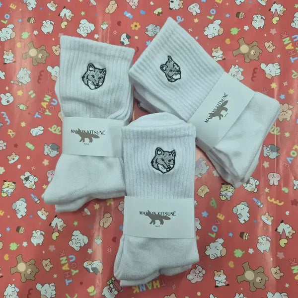 [BUNJANG] Maison Kitsuné White Socks 9-Pair Set / 메종키츠네 화이트 삭스 9켤레