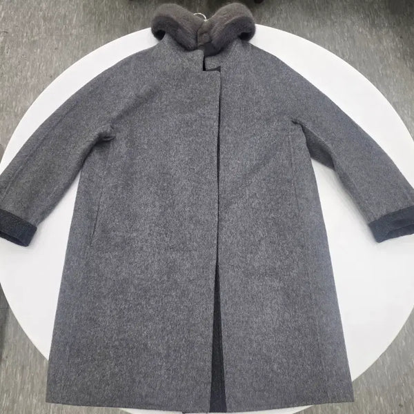 [BUNJANG] Daks Women's Cashmere Coat with Mink Fur Trim / [드라이완료] 닥스 여성 코트(94)