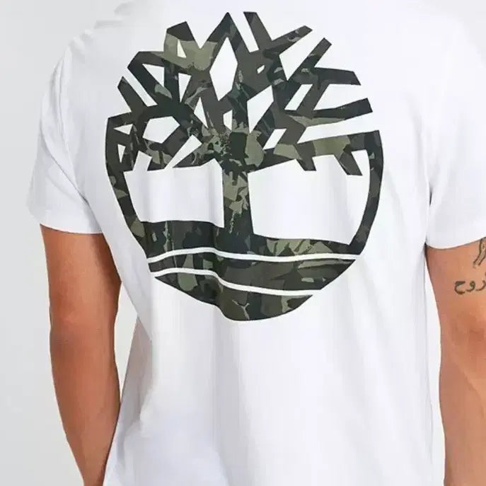 [BUNJANG] Timberland Camo Tree Logo White Short Sleeve T-Shirt / 팀버랜드 카모 트리로고 화이트 반팔
