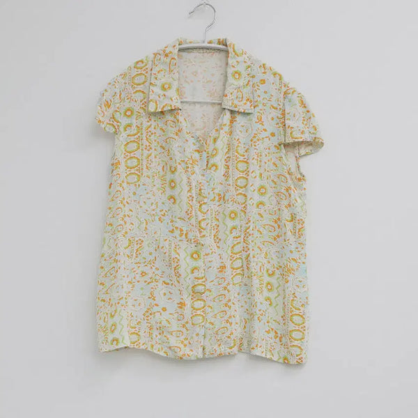 [BUNJANG] Orange Green Floral Pattern Blouse / 오렌지 그린 플라워 패턴 블라우스