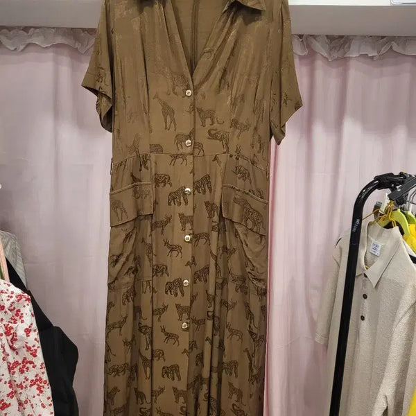 [BUNJANG] Zara Animal Pattern Shirt Dress Khaki / 자라 동물 패턴 셔츠 원피스 카키