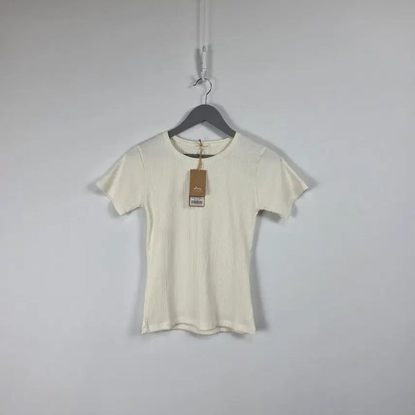 [BUNJANG] Cotton Ribbed Short Sleeve T-Shirt Ivory Women's M / 새상품 목화솜 골지 반팔 티셔츠 아이보리 여 95, 260709