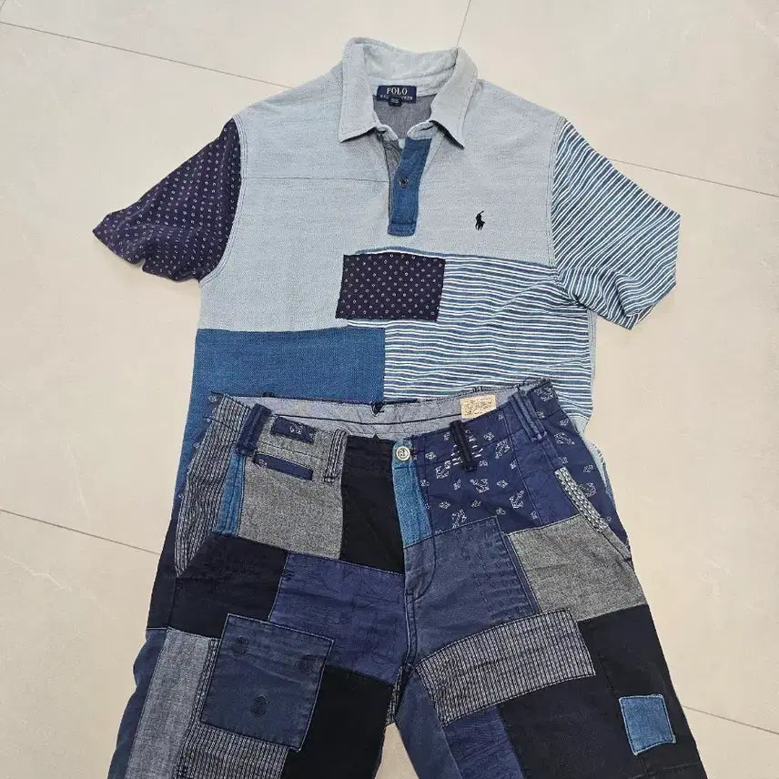 [BUNJANG] Polo Patchwork Collar T-Shirt / 폴로 패치워크 카라티셔츠