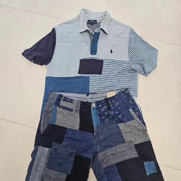 [BUNJANG] Polo Patchwork Collar T-Shirt / 폴로 패치워크 카라티셔츠