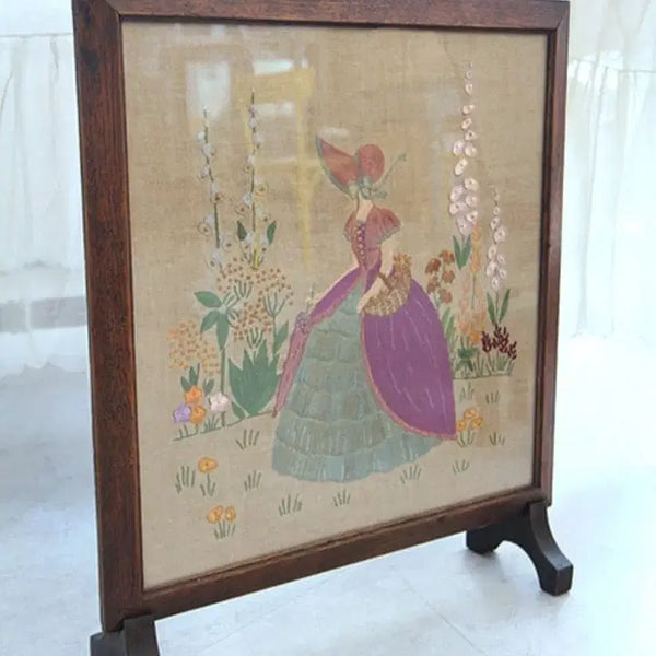 [BUNJANG] Vintage English Crinoline Lady Hand Embroidery Fire Screen / 빈티지 영국 크리놀린레이디 손자수 파이어 스크린