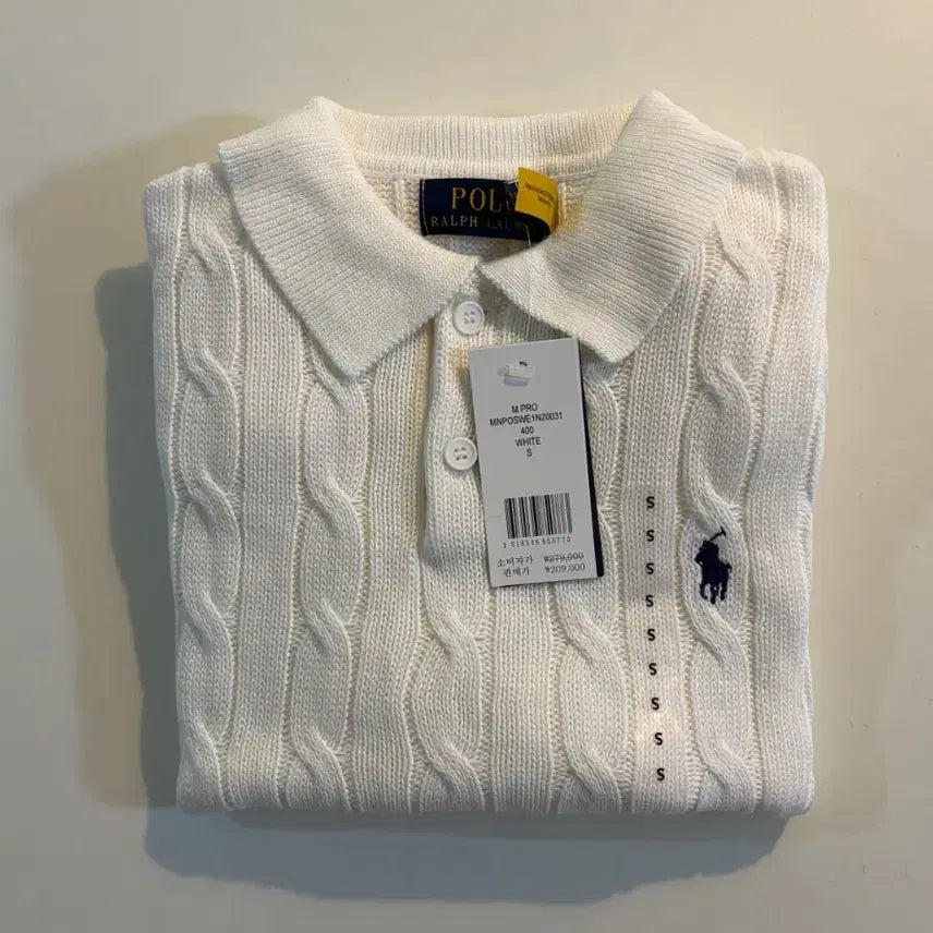 [BUNJANG] Polo Ralph Lauren Men's Cable Knit Short Sleeve Polo Shirt / 남성 폴로 랄프로렌 케이블 니트 반팔 (화이트/블랙)