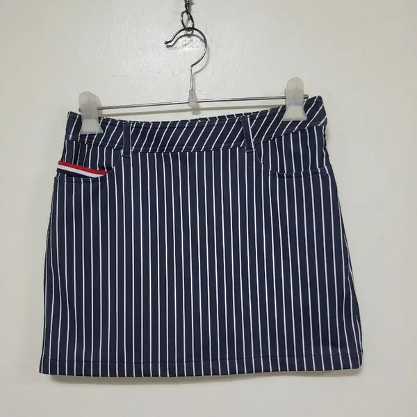 [BUNJANG] Elle Satin Striped Golf Skirt Navy / 엘르 새틴 줄무늬 골프스커트 네이비.260707