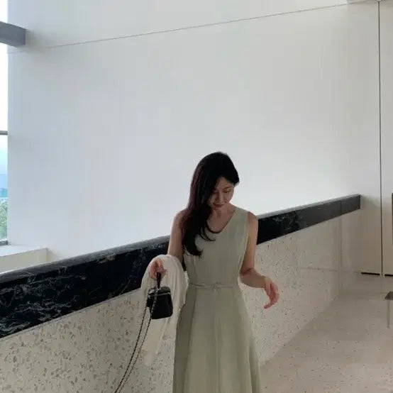 [BUNJANG] Aisle Linen Belted Dress Sage Green / Aisle 아일 리에 린넨 벨티드 원피스 하객룩