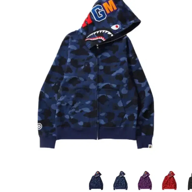[BUNJANG] Bape Shark Hoodie Navy L / 베이프 샤크 후드집업 네이비 L