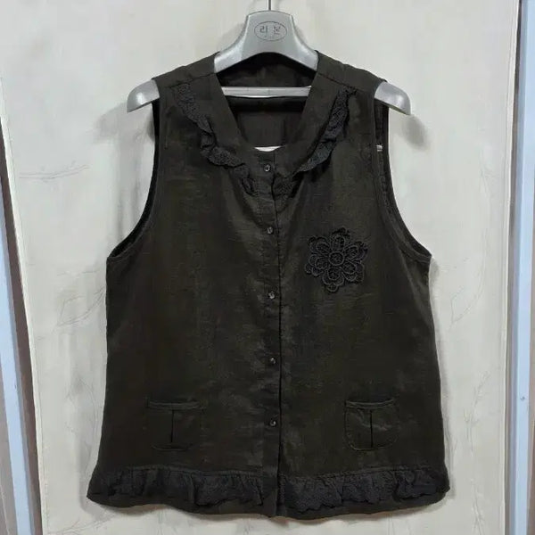 [BUNJANG] Linen Lace Vest (Free Size) / 예쁜린넨레이스조끼(free)