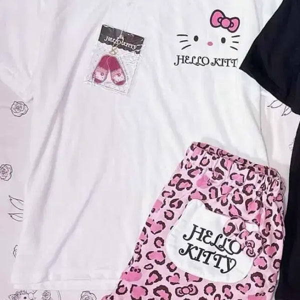 [BUNJANG] Sanrio Hello Kitty Hime Gyaru Leopard Roomwear Setup with Keychain Set / (새상품) 갸루 키티 룸웨어셋업 키링세트 히메갸루 레오파드 키티 돈키호테
