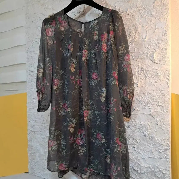[BUNJANG] Layered Flower See-through Long Blouse / 레이어드 플라워 시스루 롱블라우스