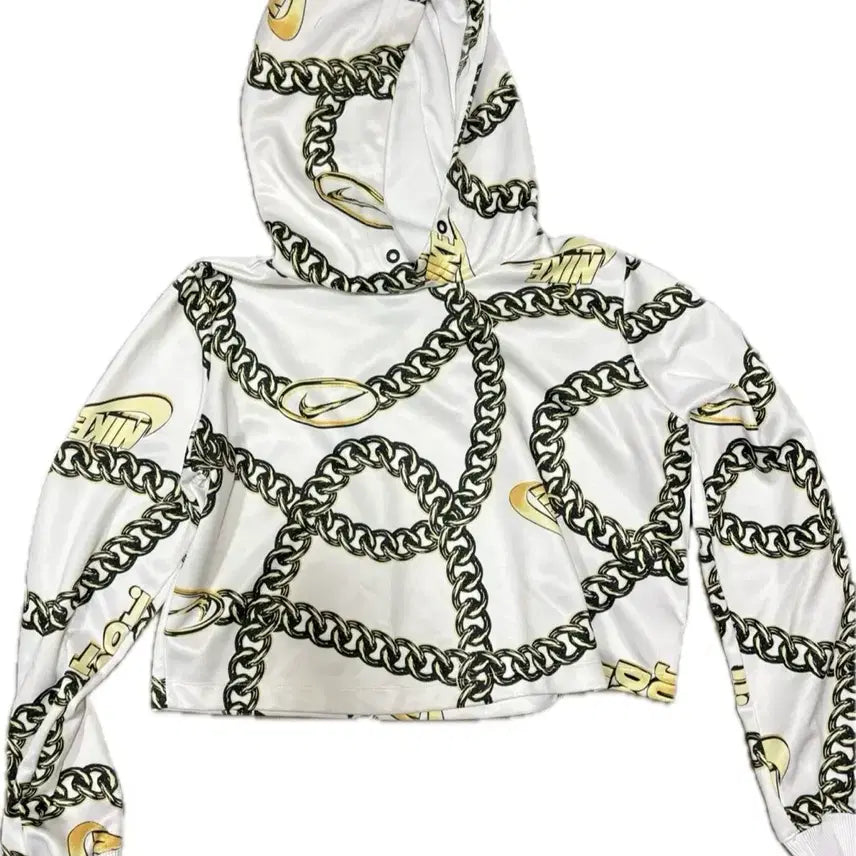 [BUNJANG] Nike Chain Pattern Cropped Hoodie White / 나이키 체인 패턴 크롭 후드티 화이트