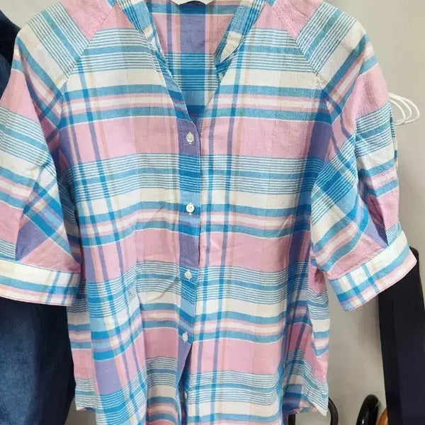 [BUNJANG] Hazzys Ladies Tartan Check Shirt Pink Blue / 헤지스레이디스 타탄체크 셔츠 핑크 블루