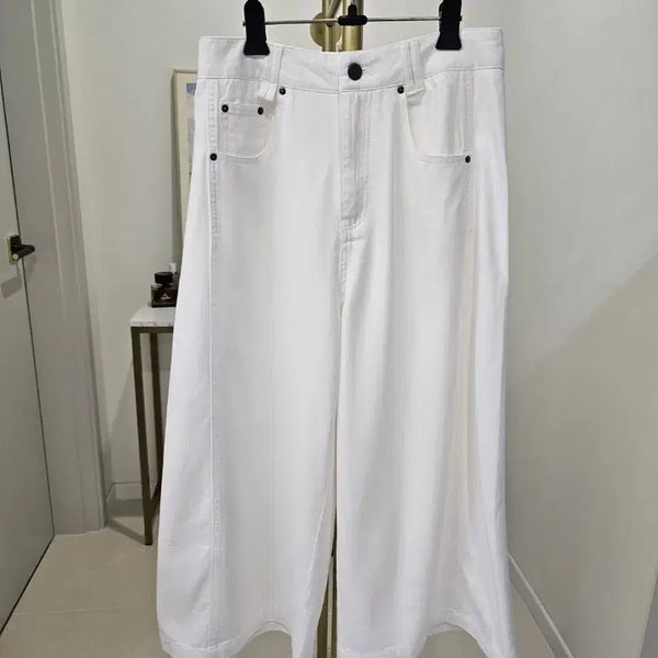 [BUNJANG] Pleated Wide-Leg Cropped Trousers / 옆핀턱절개 9부통바지