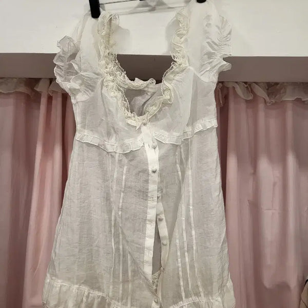 [BUNJANG] White Frill Lace Blouse / 화이트 프릴 레이스 블라우스