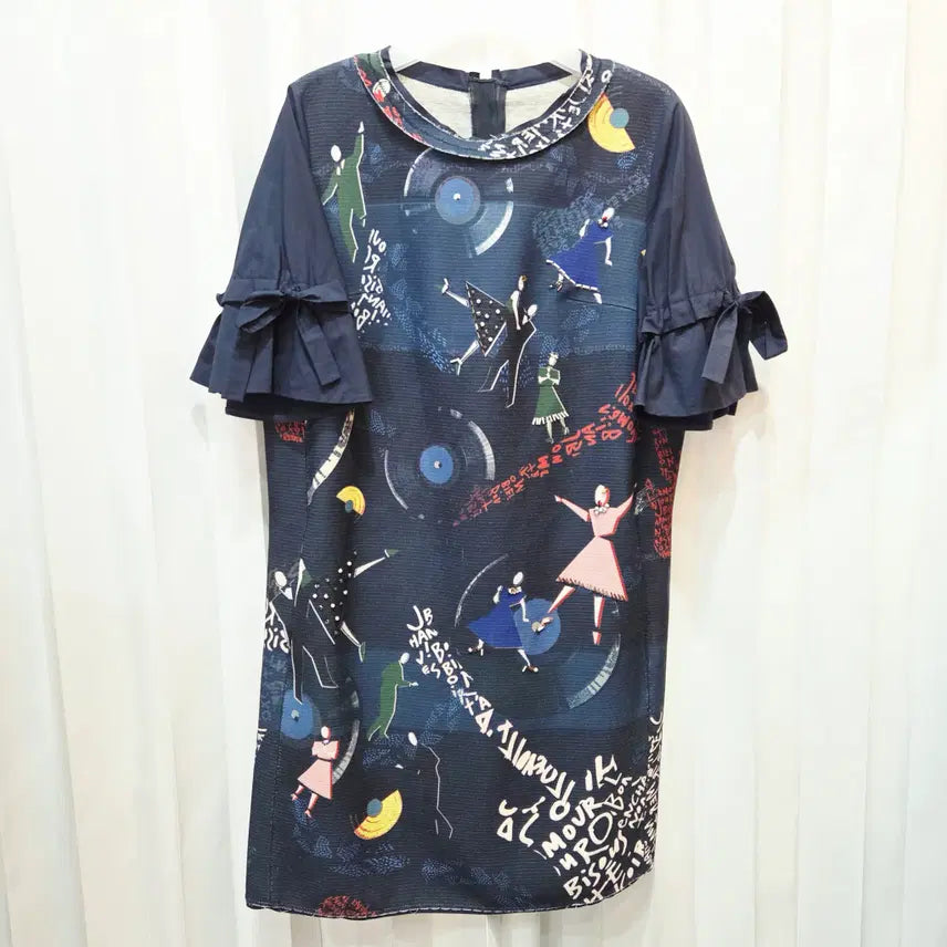 [BUNJANG] Mine Navy Print Dress C507 / s 한섬 마인 네이비 프린트 원피스 C507