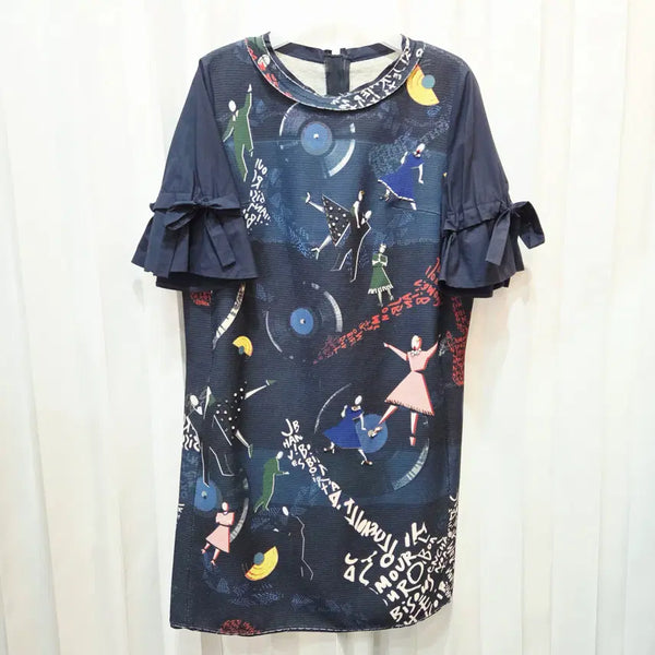 [BUNJANG] Mine Navy Print Dress C507 / s 한섬 마인 네이비 프린트 원피스 C507