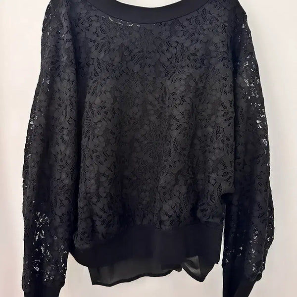 [BUNJANG] System Lace See-Through Blouse Black / [55] 시스템 레이스 믹스 시스루 블라우스 블랙