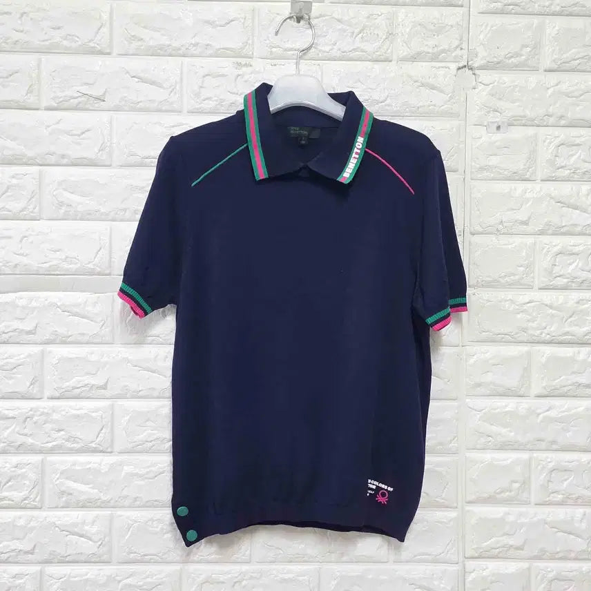 [BUNJANG] Benetton Navy Cropped Short Sleeve Knit S23 / S 23s 베네통 네이비 크롭 반팔 니트 E48