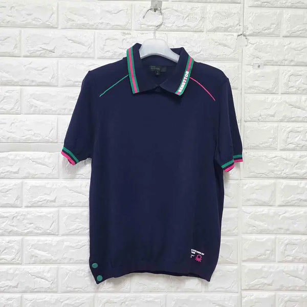 [BUNJANG] Benetton Navy Cropped Short Sleeve Knit S23 / S 23s 베네통 네이비 크롭 반팔 니트 E48