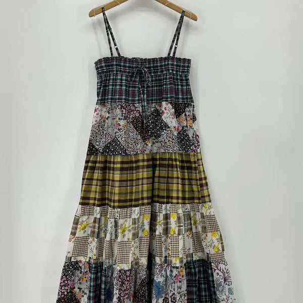 [BUNJANG] Mori Girl Flower Check Patchwork String Dress / [JPN] 모리걸 플라워 체크 패치워크 끈 원피스
