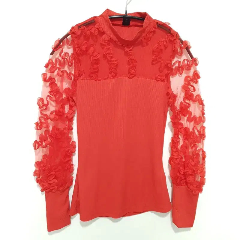 [BUNJANG] Shein See-Through Colorblock Knit Blouse / 쉬인 시스루 배색 니트 블라우스 XS_M2227