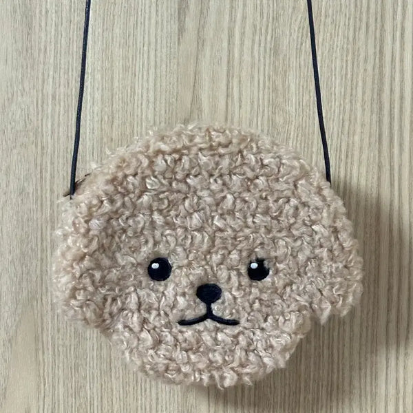 [BUNJANG] Soft Teddy Bear Face Pouch with Lanyard / 보들보들 곰돌이 얼굴 파우치