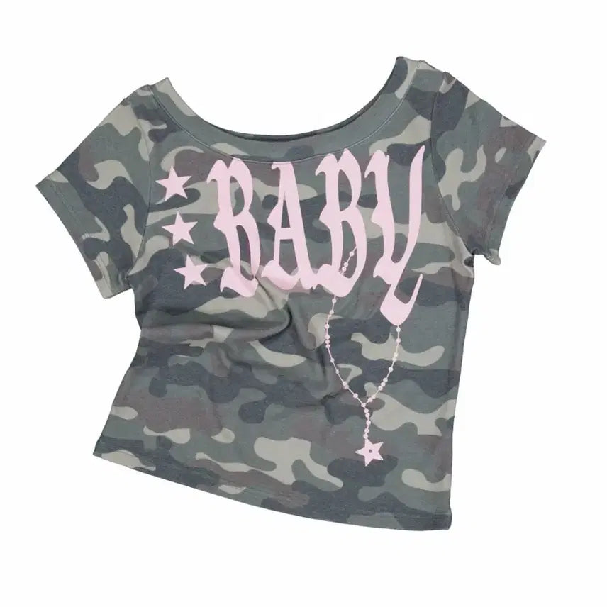 [BUNJANG] Set Up EX Baby Wide Neck Top Camo / 미착용) 셋업이엑스이 베이비 와이드넥 탑 카모