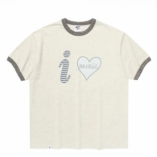 [BUNJANG] Kavici I Love Music Ringer Short Sleeve T-Shirt / 카비시 아이 러브 뮤직 링거 숏슬리브 티셔츠
