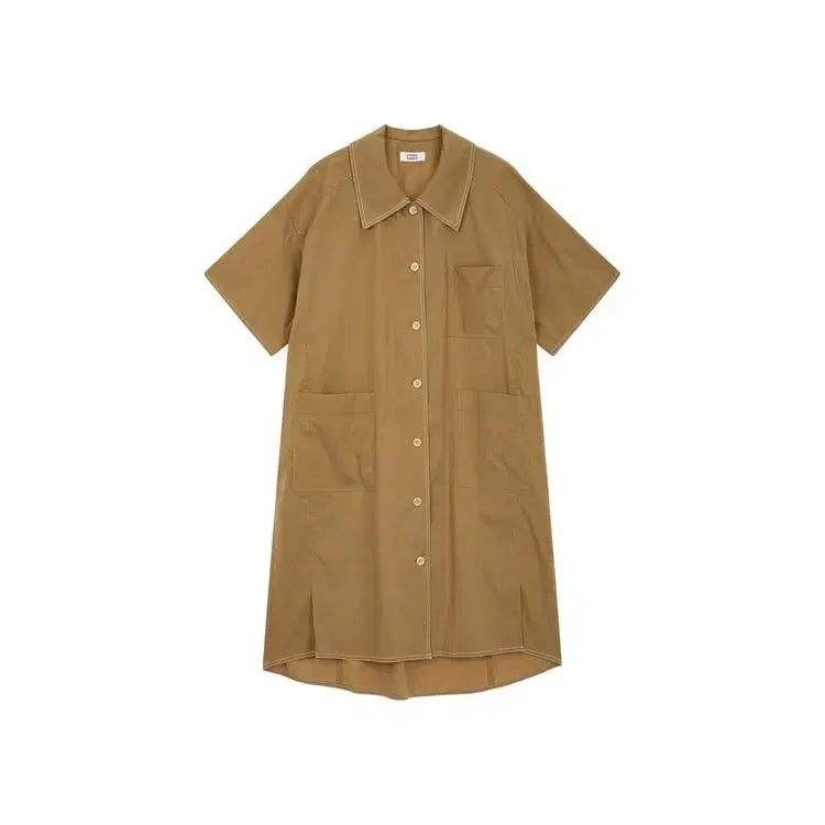 [BUNJANG] Studio Tomboy Button-Up Collar Pocket Span Long Dress / 스튜디오 톰보이 버튼업 카라 포켓 스판 롱 원피스