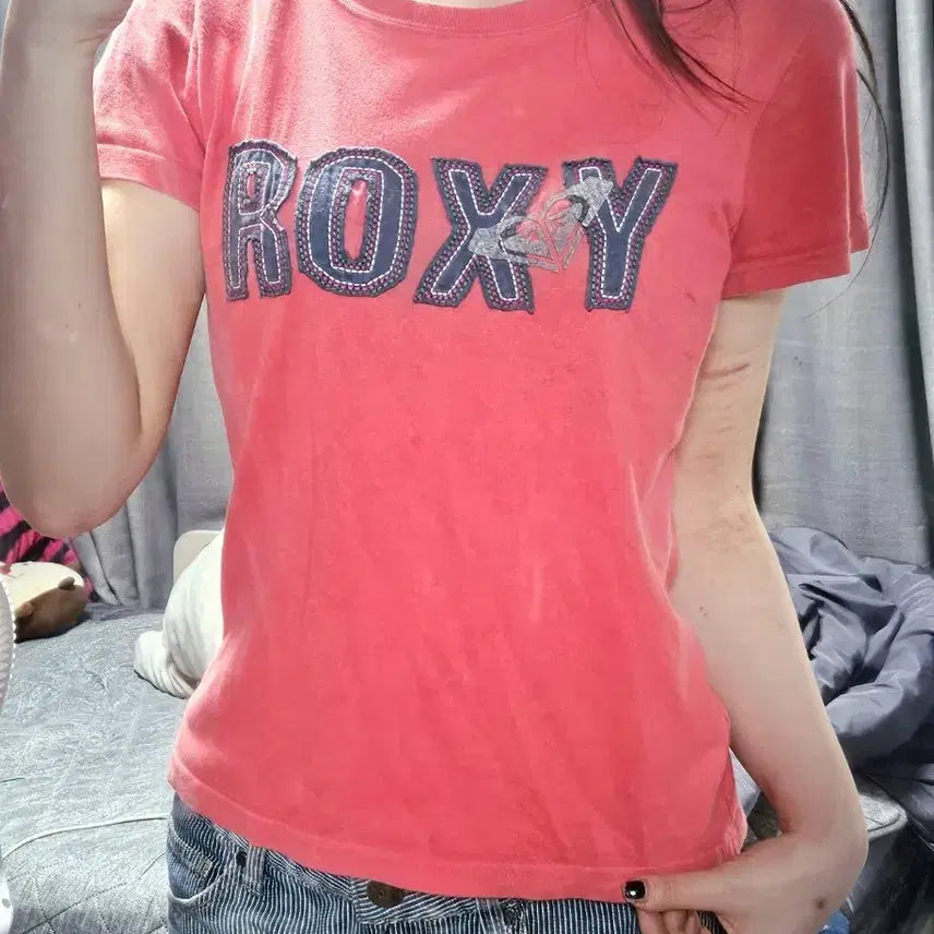 [BUNJANG] Roxy Y2K Coral Pink Short Sleeve T-Shirt / 록시 Roxy y2k 러블리 코랄핑크 반팔 티셔츠