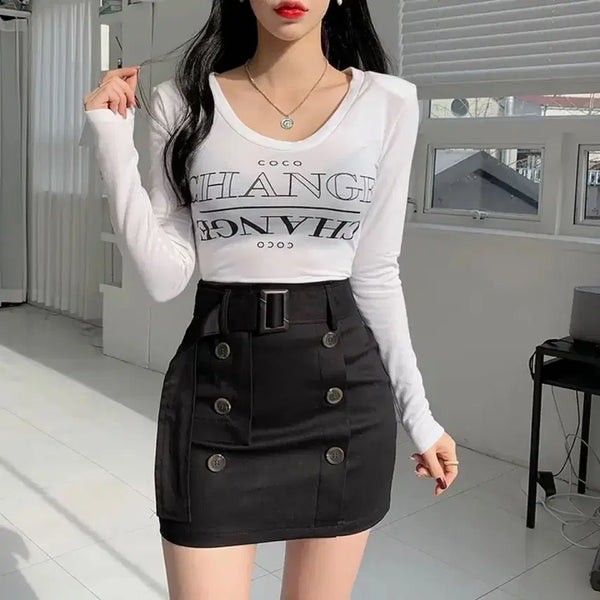 [BUNJANG] Black Belted Trench Skirt / 블랙트렌치 벨트스커트