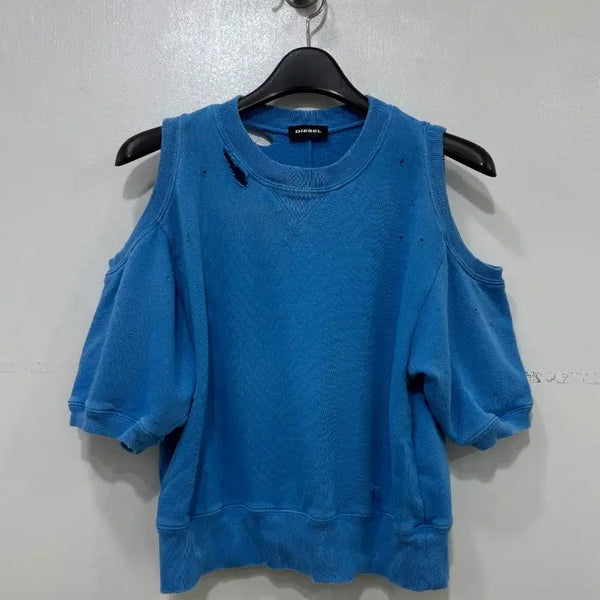 [BUNJANG] Diesel Cropped Sweatshirt Blue / 디젤 크롭 맨투맨 블루