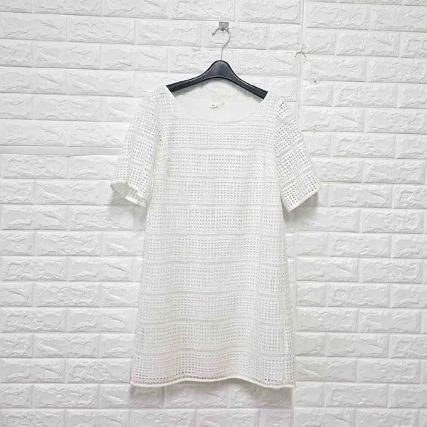 [BUNJANG] GAP White Perforated Short Sleeve Dress / S 갭 GAP 화이트 펀칭 반팔 원피스 E55
