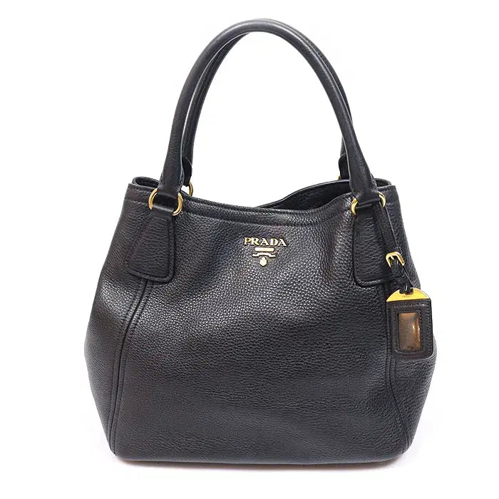 [BUNJANG] Prada Vitello Daino Gold Lettering Tote Bag Black / 프라다 BN2534 블랙 비텔로 다이노 금장 레터링 토트백