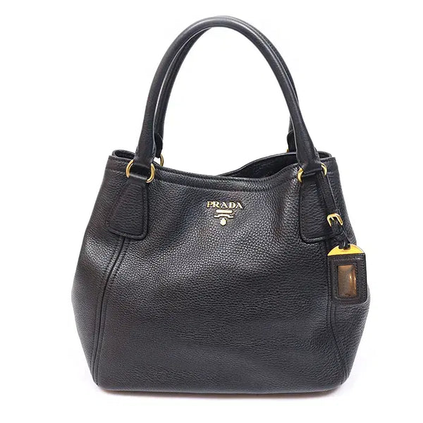 [BUNJANG] Prada Vitello Daino Gold Lettering Tote Bag Black / 프라다 BN2534 블랙 비텔로 다이노 금장 레터링 토트백
