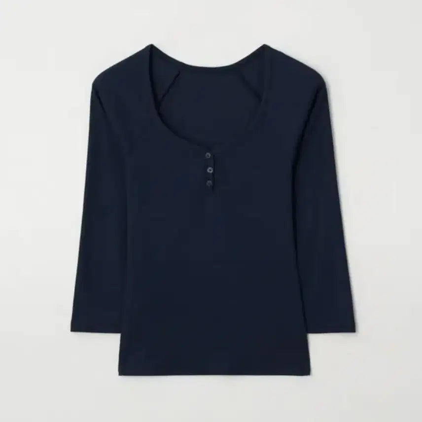 [BUNJANG] JENNIE O Bella 7-Button Navy 3/4 Sleeve Top / 제니오 벨라 7부 버튼티 네이비