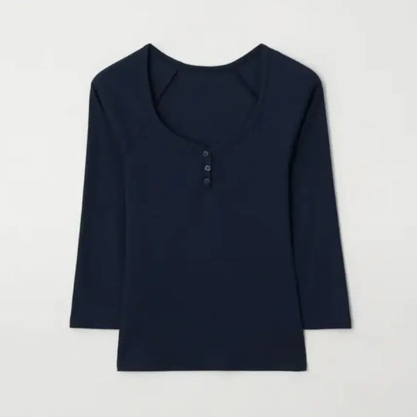 [BUNJANG] JENNIE O Bella 7-Button Navy 3/4 Sleeve Top / 제니오 벨라 7부 버튼티 네이비