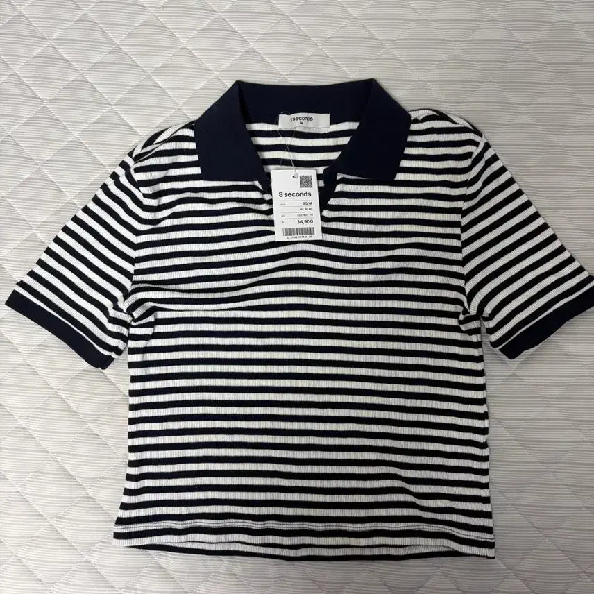 [BUNJANG] 8seconds Navy Stripe Collar Knit T-Shirt / (새상품) 에잇세컨즈 네이비 스트라이프 카라 니트
