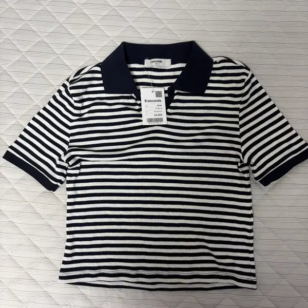 [BUNJANG] 8seconds Navy Stripe Collar Knit T-Shirt / (새상품) 에잇세컨즈 네이비 스트라이프 카라 니트