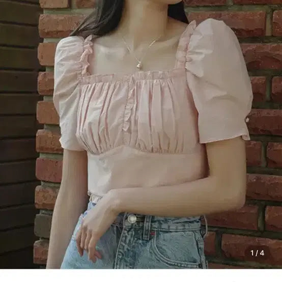 [BUNJANG] Flowoom Chichi Blouse Pink S / 플로움 여름 치치 블라우스 핑크s