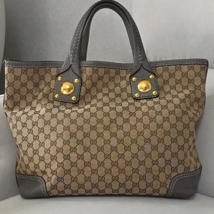 [BUNJANG] Gucci GG Canvas Tote Bag Brown/Gray / 구찌 GG 캔버스 토트백 브라운/그레이(무료배송)