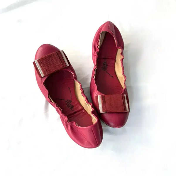 [BUNJANG] Bally Burgundy Ribbon Flat Shoes / 발리, 발리 슈즈, 플랫슈즈, 플랫, 빈티지, 빈티지슈즈, bally