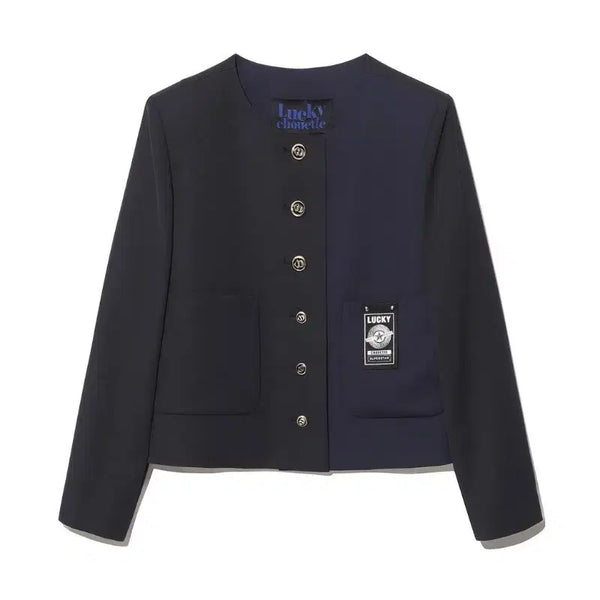 [BUNJANG] Lucky Chouette Navy and Black Mix Collarless Jacket / 럭키슈에뜨 자켓